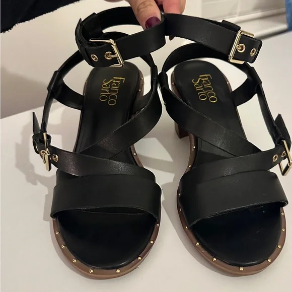 Franco Sarto Black and Gold Buckle Sandals - Picture 3 of 7